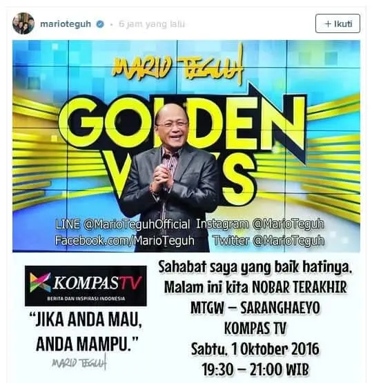 Mario Teguh Umumkan Pensiun dari Tayangan Televisi Mario Teguh Umumkan Pensiun dari Tayangan Televisi