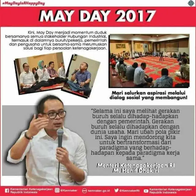 Menaker: Rayakan Hari Buruh Internasional dengan Kegiatan Positif Menaker: Rayakan Hari Buruh Internasional dengan Kegiatan Positif