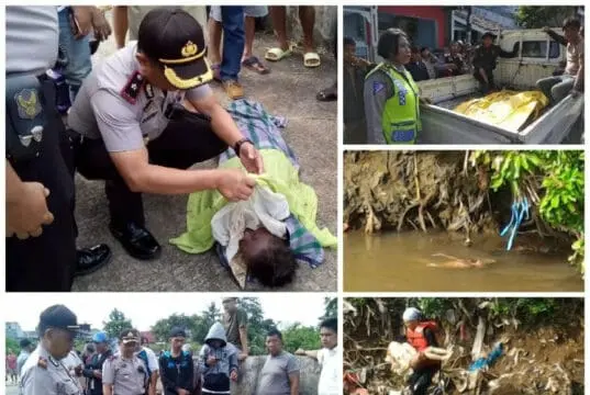 Kapolsek Ciledug Tangani Korban Anak Tenggelam di Kali Angke Kota Tangerang