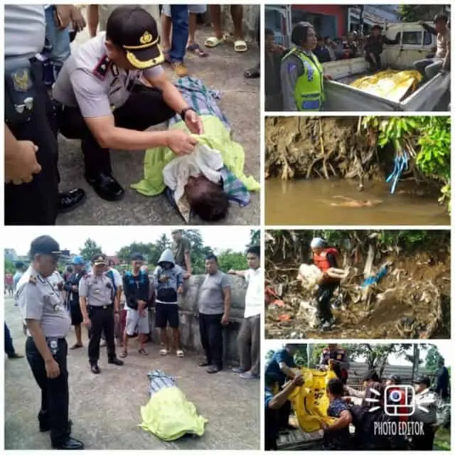 Kapolsek Ciledug Tangani Korban Anak Tenggelam di Kali Angke Kota Tangerang