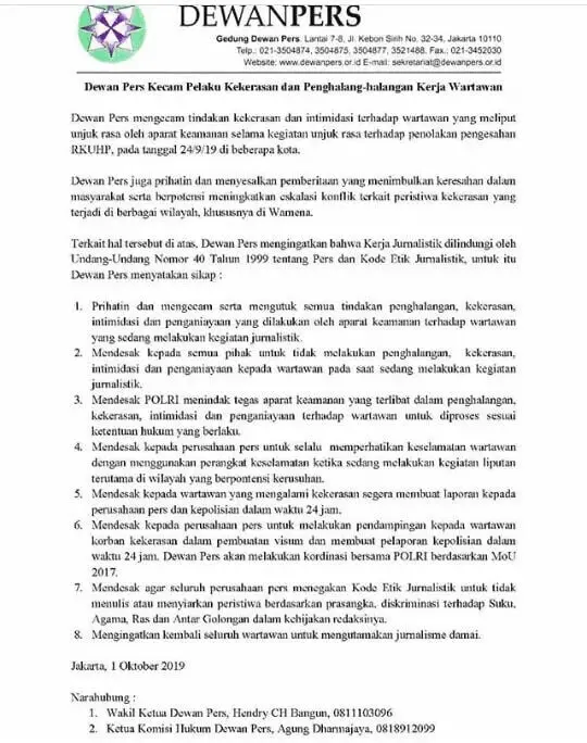 Dewan Pers Kecam Kekerasan & Intimidasi Terhadap Tugas Jurnalistik Dewan Pers Kecam Kekerasan & Intimidasi Terhadap Tugas Jurnalistik
