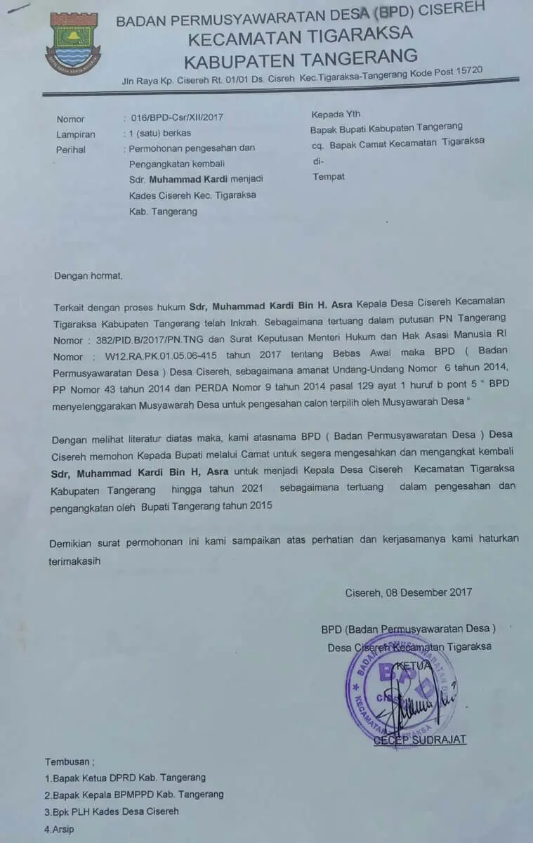 Diberhentikan Secara Tidak Hormat, Kades Terpilih Desa Cisereh Kabupaten Tangerang Tuntut Keadilan Diberhentikan Secara Tidak Hormat, Kades Terpilih Desa Cisereh Kabupaten Tangerang Tuntut Keadilan