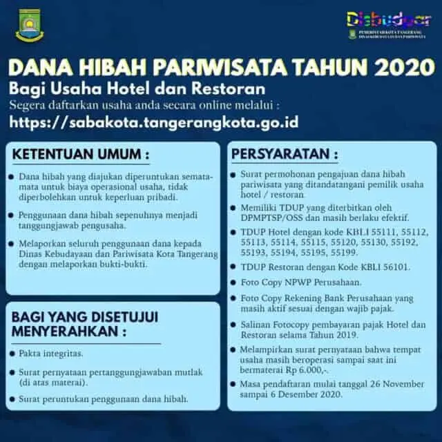 Wah, Disbudpar Kota Tangerang Salurkan Dana Hibah Bagi Usaha Hotel dan Restoran dari Kemenparekraf RI Wah, Disbudpar Kota Tangerang Salurkan Dana Hibah Bagi Usaha Hotel dan Restoran dari Kemenparekraf RI