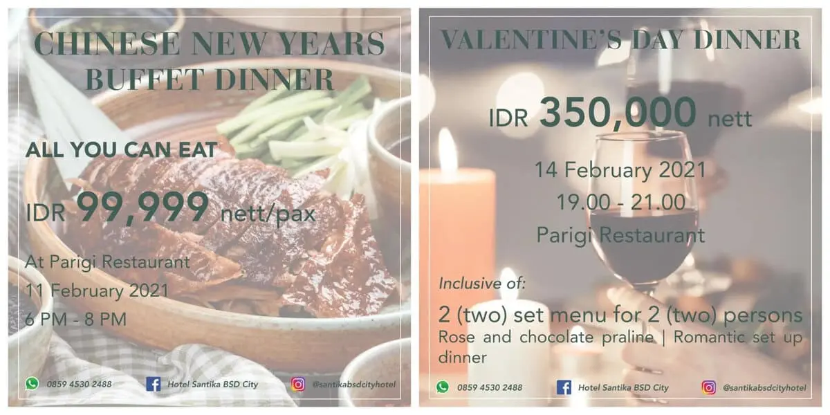Sambut Tahun Baru Imlek dan Valentine, Ada Promo Dinner di Hotel Santika BSD Teraskota Sambut Tahun Baru Imlek dan Valentine, Ada Promo Dinner di Hotel Santika BSD Teraskota