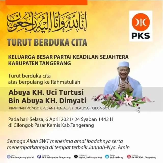 Turut Berduka Cita, PKS Kehilangan Ulama Kharismatik Asal Tangerang Turut Berduka Cita, PKS Kehilangan Ulama Kharismatik Asal Tangerang