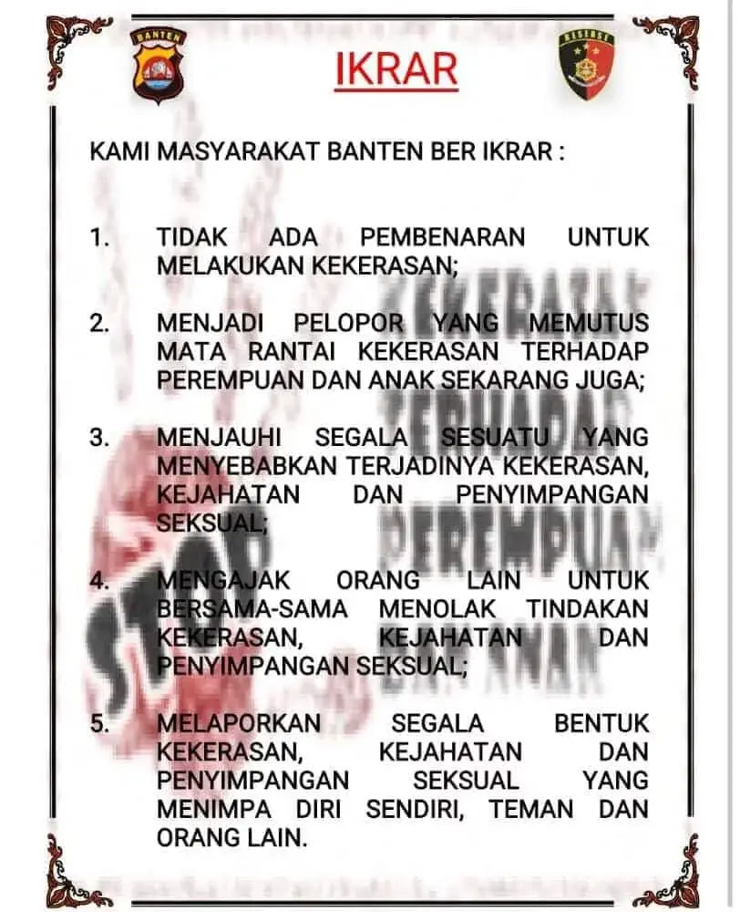 Polda Banten gelar Ikrar Bersama Pelopor Peduli Anak dan Perempuan Polda Banten gelar Ikrar Bersama Pelopor Peduli Anak dan Perempuan