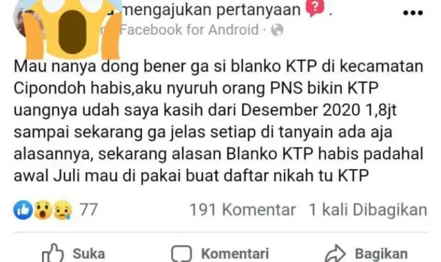 Curhat di Medsos, Revisi KTP 1,8juta Ini Penjelasan Camat Cipondoh Curhat di Medsos, Revisi KTP 1,8juta Ini Penjelasan Camat Cipondoh