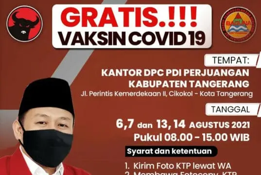 DPC PDI Perjuangan Kabupaten Tangerang Gelar Vaksinasi Gratis, Ayo Ikutan DPC PDI Perjuangan Kabupaten Tangerang Gelar Vaksinasi Gratis, Ayo Ikutan