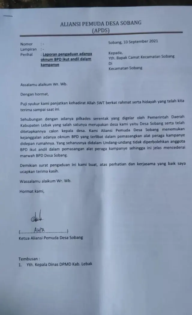 Aliansi Pemuda Desa Sobang Surati Camat Prihal Oknum BPD Sobang Aliansi Pemuda Desa Sobang Surati Camat Prihal Oknum BPD Sobang