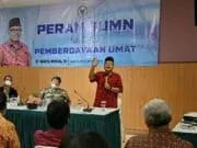 Ananta Wahana Anggota DPR RI Apresiasi Peran BUMN Hadir Dalam Pemberdayaan Umat Anggota DPR RI Ananta Wahana saat memberikan sambutannya dalam kegiatan sosialisasi “Peran BUMN untuk Pemberdayaan Umat” di Rumah Makan Telaga Seafood, Kota Tangerang Selatan, Minggu (26/12/2021).