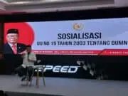 Sosialisasi di BRI Tangsel, Ananta Wahana DPR RI Sebut BUMN Sebagai Lokomotif Kesejahteraan Masyarakat Ananta Wahana, Anggota DPR RI saat mensosialisasikan Undang-undang No 19 Tahun 2003 tentang Badan Usaha Milik Negara kepada pelaku usaha mikro di Aula Gedung BRI Regional Office Jakarta 3 Kota Tangerang Selatan.