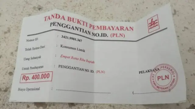 Beredar Petugas PLN Abal-abal Membawa Nota Biaya Pergantian Listrik, Masyarakat Wajib Lapor ke PLN Terdekat Nota palsu untuk biaya pergantian meteran PLN, Foto. (Istimewa)