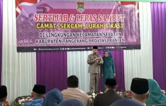 Lepas Sambut Camat Sepatan Lama dengan Camat Sindang Jaya Baru, Berjalan Penuh Khidmat Pisah sambut dan sertijab,Bertempat di Gedung serba guna (GSG) kecamatan sepatan Senin 02 Oktober 2023, Foto. (Istimewa)