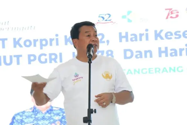 Pemkab Tangerang Peringati HUT Korpri Ke 52 dan Hari Guru Sekda Moch maesyal rasyid saat memberikan sambutannya, Foto. (Istimewa)