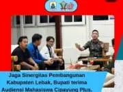 Bupati Lebak Mochamad Hasbi Asyidiki Jayabaya respon Mahasiswa Cipayung Plus dalam evaluasi satu Tahun Kepemimpinan Lebak Ruhay, pada Selasa (02/03/2026).
