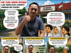 Hendri Rediana, salah seorang Guru SD di wilayah Kecamatan Banjarsari, mengajak warga Desa Leuwiipuh untuk pasang wifi Dukodu, pada Minggu (19/07/2026).