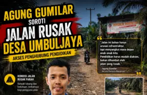 Agung Gumilar soroti jalan rusak di Desa Umbuljaya, Kecamatan Banjarsari, Kabupaten Lebak, Banten, pada Sabtu (25/07/2026).