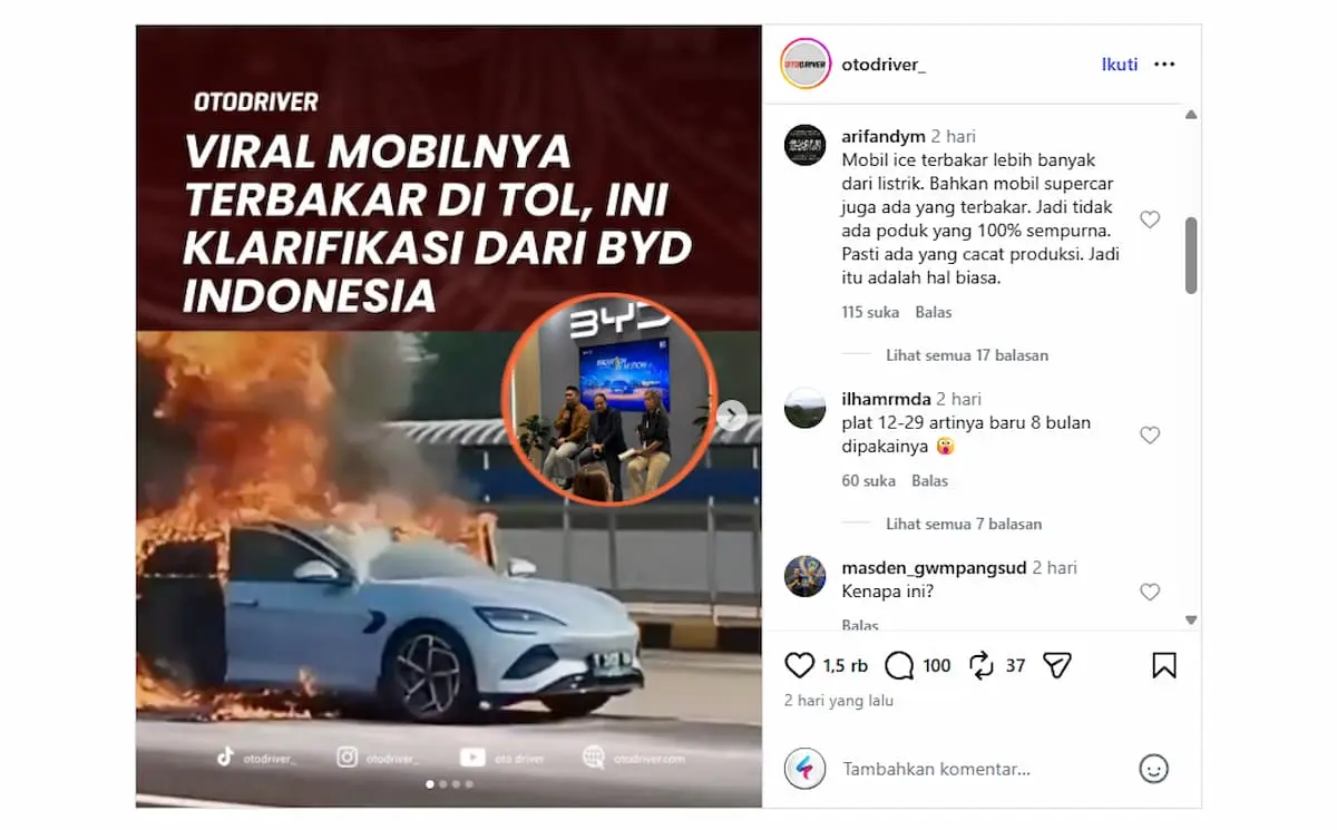 BYD Seal Terbakar di Tol Cikampek, Pabrikan Turun Tangan Lakukan Investigasi BYD Seal Terbakar di Tol Cikampek, Pabrikan Turun Tangan Lakukan Investigasi
