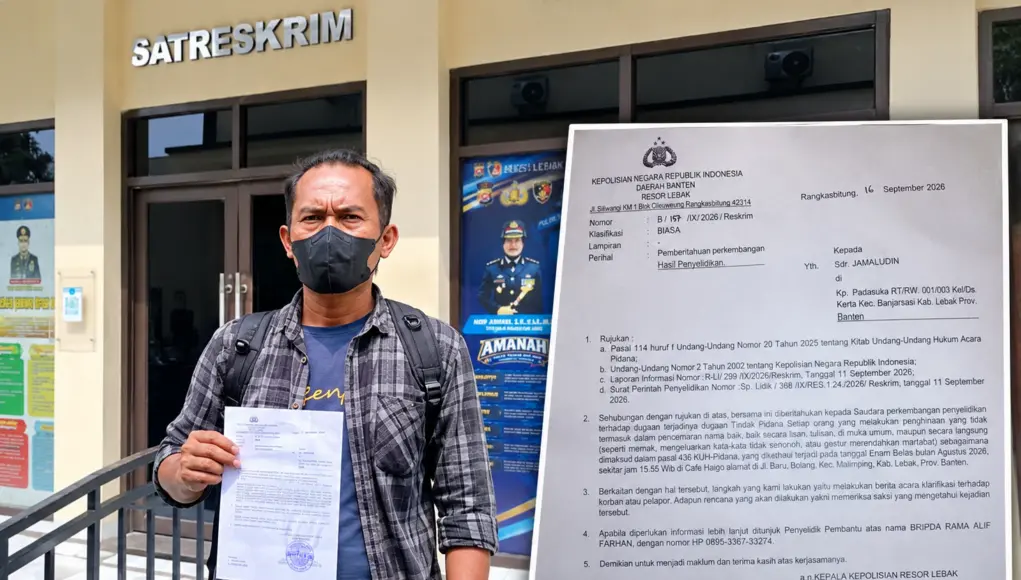 Dugaan Arogansi Kades Rahong terhadap Wartawan Masuk Tahap Penyelidikan, Polisi Tindak Lanjuti Laporan Jamaludin alias Bejo laporkan Kepala Desa Rahong Kecamatan Malingping ke Mapolres Lebak, dan tahap laporan ditindaklanjuti Mapolres pada Senin (28/09/2026).